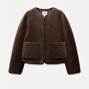 ZARA JACKET WITH FAUX SHEARLING BROWN BLACK XS SHERPA TEDDY COAT FAUX LEATHER